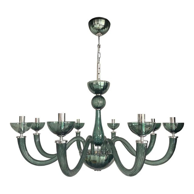 Green Murano Style Glass Chandelier in Light Green Italian Art Glass by Simoeng For Sale - Image 8 of 8