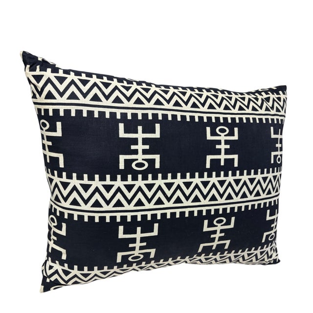 African Custom Made Black and White Kente Cloth Pillow 24" For Sale - Image 4 of 7