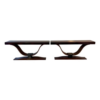 French Art Deco Consoles with Sculptural Curved Bases, 1940s, Set of 2 For Sale