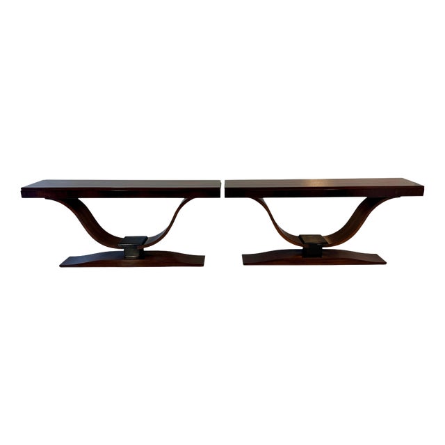 French Art Deco Consoles with Sculptural Curved Bases, 1940s, Set of 2 For Sale