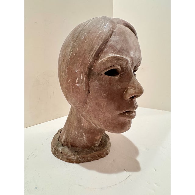 Abstract Larry Mohr Plaster Expressionist Face Bust Sculpture Signed From Artist Estate For Sale - Image 3 of 10