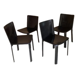 Dining Chair by Cidue Black Leather, Set of 4 For Sale