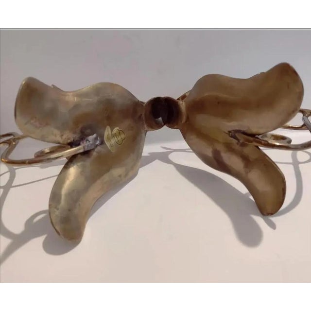 Dolbi Cashier Circa 1980s Dolbi Cashier Brass Art Nouveau Leaf Candle Holders- A Pair For Sale - Image 4 of 6