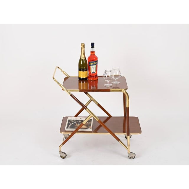 Mid-Century Brass and Wood Bar Cart by Cesare Lacca, Italy, 1950s For Sale - Image 3 of 16