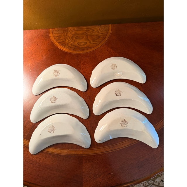 Antique J & E Mayer Semi Vitreous China Crescent Bone Plates 1881-1899 - Set of 6 For Sale - Image 15 of 15