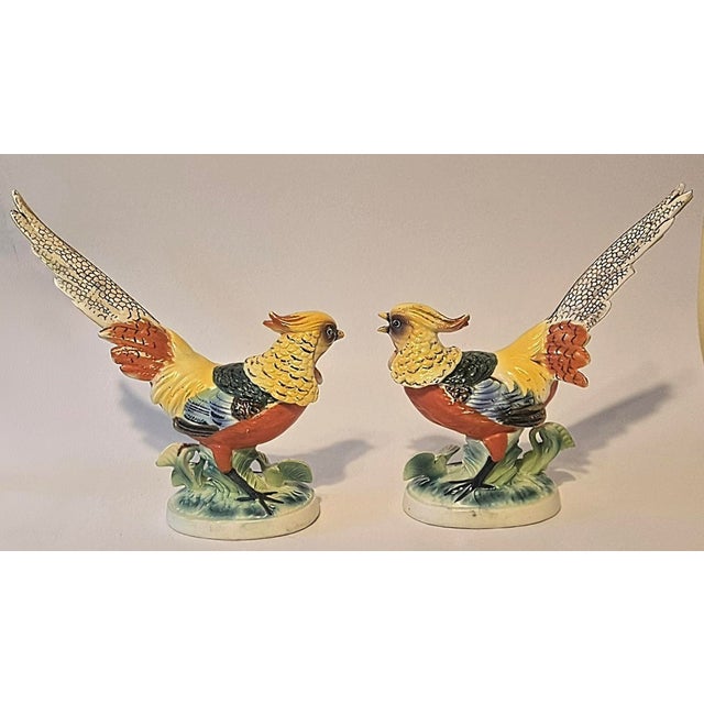 Vintage Folk Art Pheasant Figurines- A Pair For Sale - Image 15 of 18