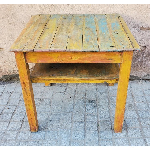 1990s Moroccan Vintage Yellow Wooden Table For Sale In Orlando - Image 6 of 7