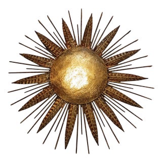 Vintage Gilt Sunburst Wall Light with Textured Dome, 1950s For Sale