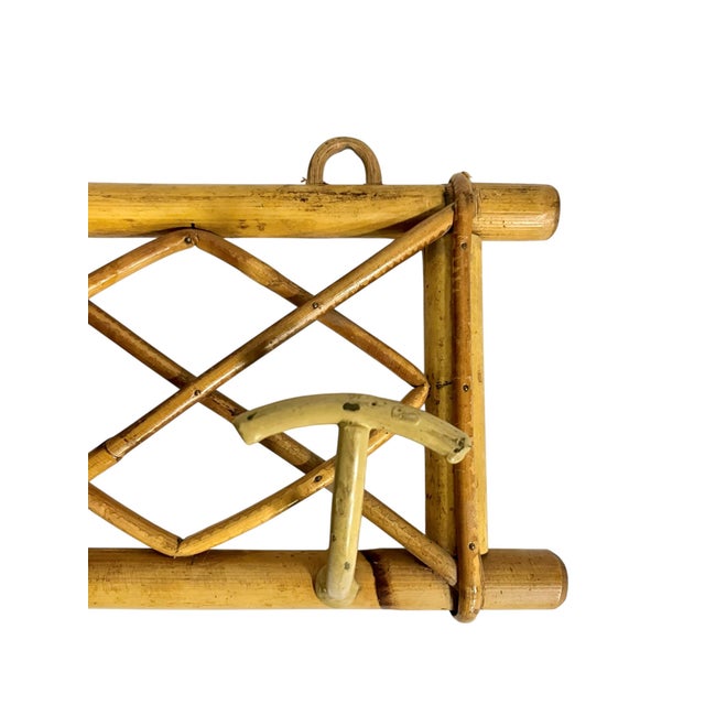 Mid 20th Century Vintage French Provincial Bamboo Coat Hat Rack With Two Hooks For Sale - Image 5 of 12