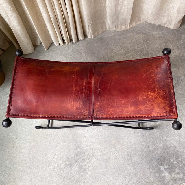 Iron and Leather Sling Bench For Sale - Image 9 of 12