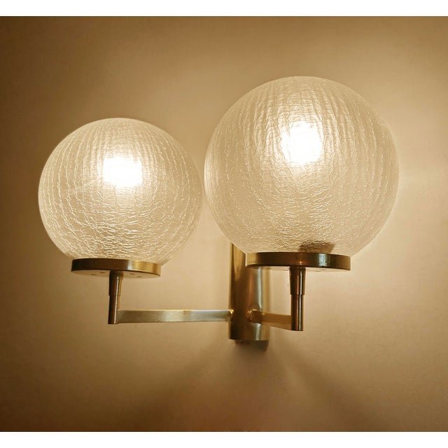 Vintage Double Glass Brass Sconces, Set of 2 For Sale - Image 6 of 18
