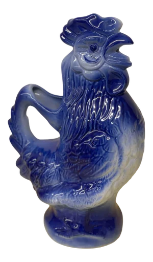Vintage Mid 20th Century Blue Pottery Glazed Rooster Pitcher