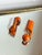 Mid-Century Modern Vintage 1960s Mod Geometric Clip on Earrings Orange White, Attributed to Pierre Cardin, A Pair For Sale - Image 3 of 12