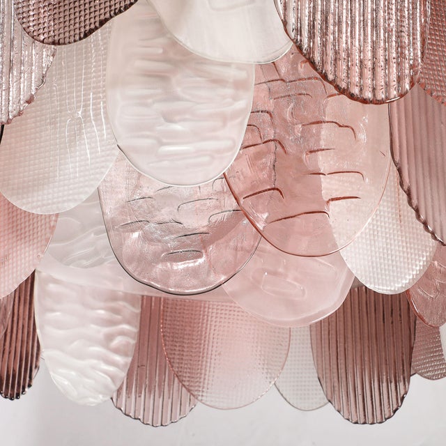 Glass Modernist Round 3-Tier Hand-Blown Murano Glass Chandelier W/ Oval Reeded Shades For Sale - Image 7 of 18