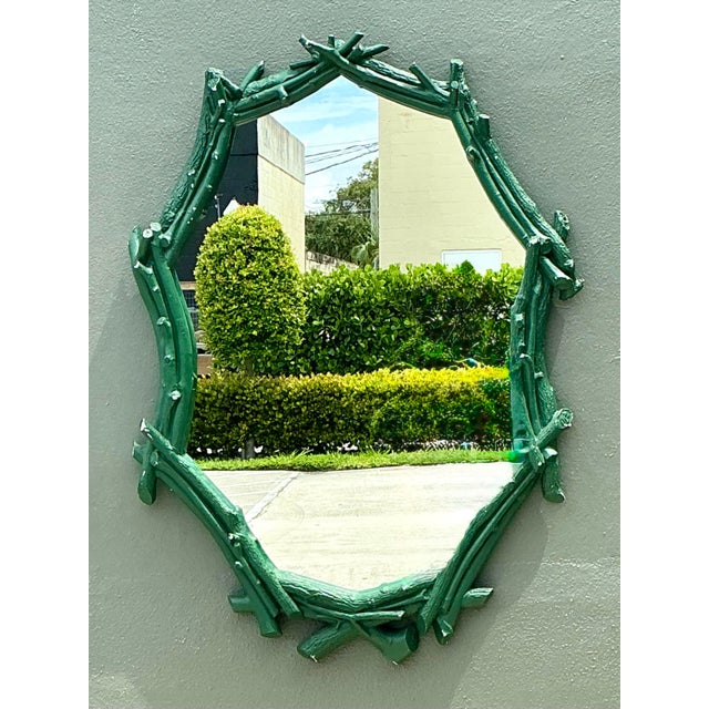 Vintage Green Painted Twig Mirror For Sale - Image 11 of 12