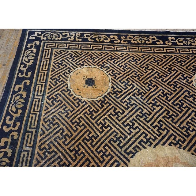 Textile 1900s Camel Field Traditional Chinese Lions Geometric Antique Peking Rug For Sale - Image 7 of 9