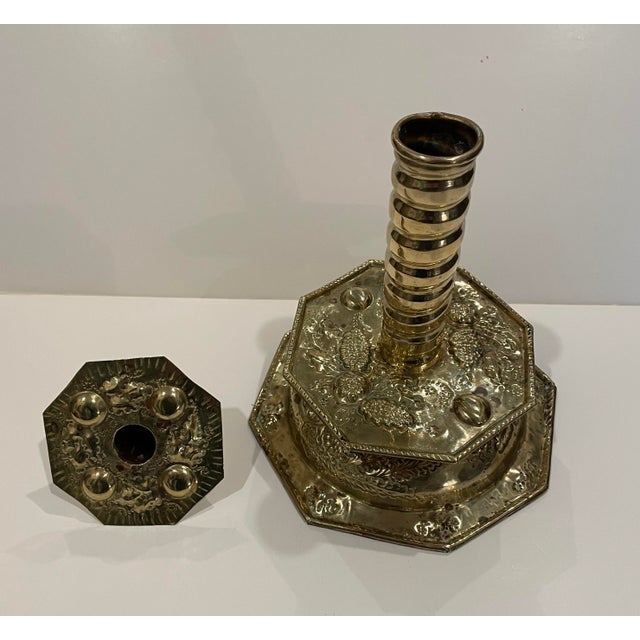 Mottahedeh Mottahedeh Swedish Hammered Sheet Brass Candlestick For Sale - Image 4 of 10