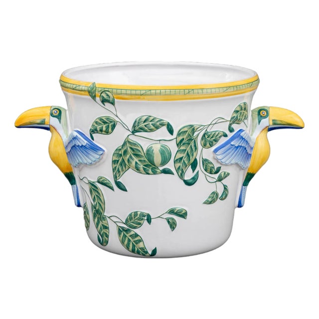 Late 20th Century Hermes Moustiers Faience "Toucan" Ice Bucket For Sale