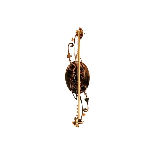 Victorian 19th Century Victorian 14k Rose Gold Almandine Garnet Carbuncle Curved Bar Pin For Sale - Image 3 of 4