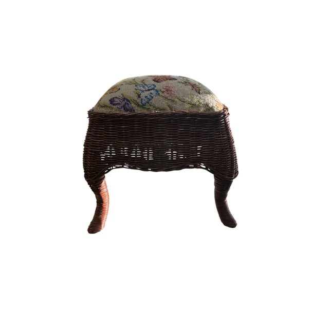 Vintage Wicker and Needdlep;oint Footstool For Sale - Image 4 of 7