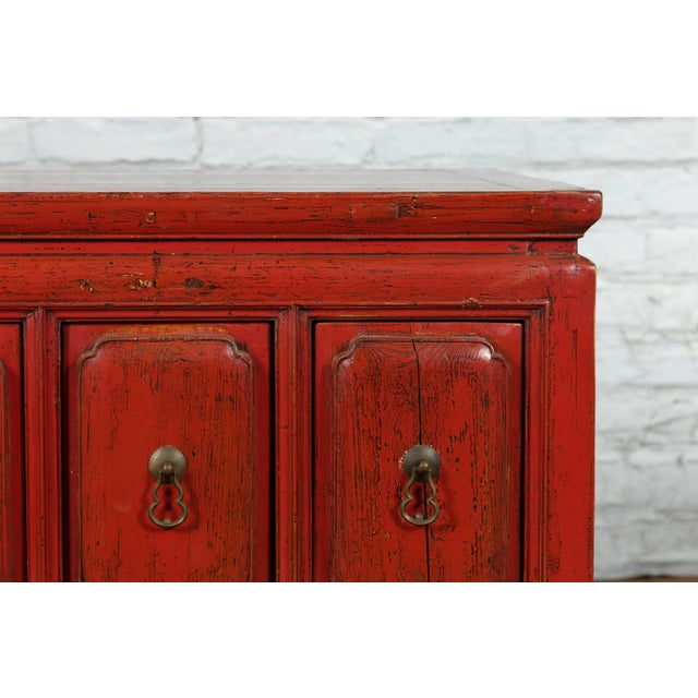 19th Century Chinese Qing Dynasty Red Lacquer Five Drawer Side Chest For Sale - Image 12 of 13