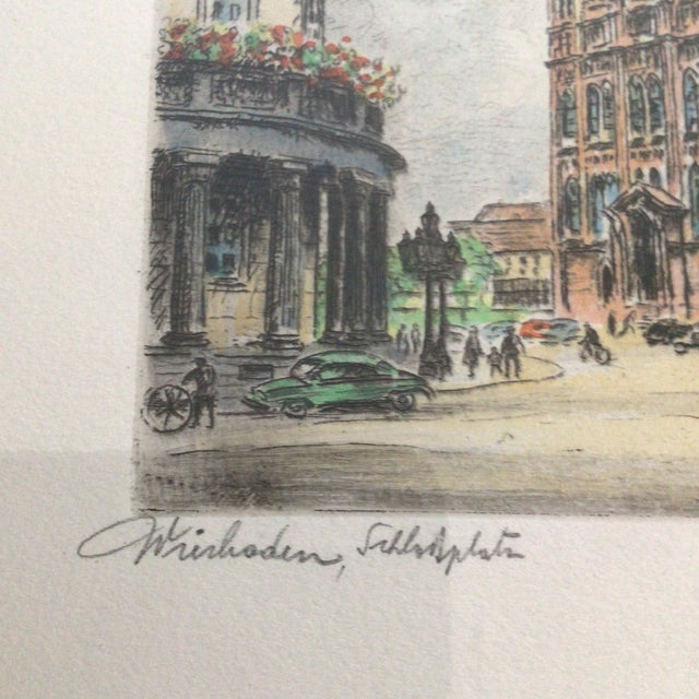 Framed and Signed Aquatint Etching Wiesbaden,the Fountain at Castle Square For Sale - Image 12 of 12
