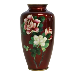 Early 20th Century Signed Ando Jubei Ginbari Red Japanese Cloisonne Vase