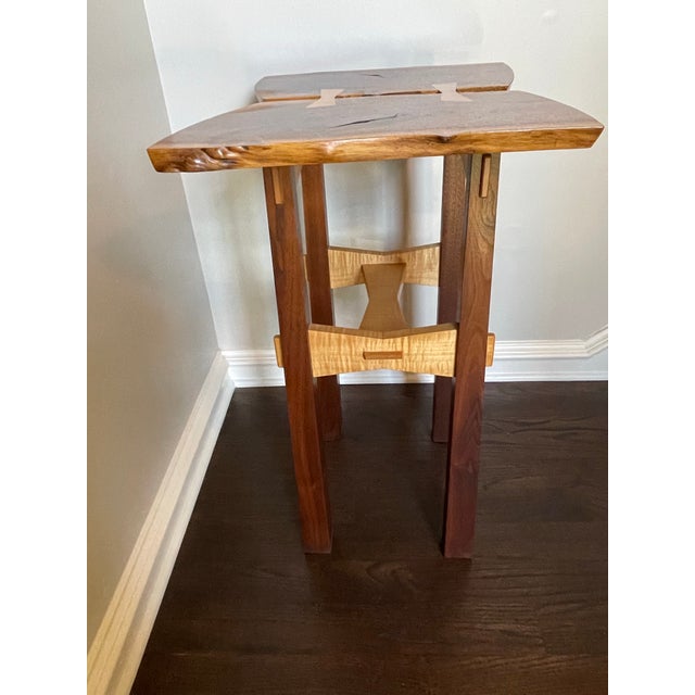 2000 - 2009 Hand Crafted Live Edge Butterfly Table in Walnut and Curly Maple by Artist Keith R. Allen For Sale - Image 5 of 12