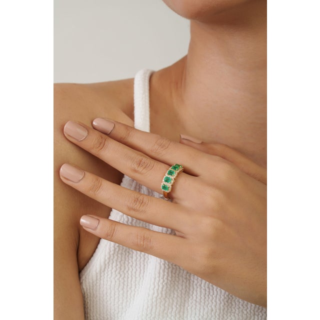 Not Yet Made - Made To Order 1.31 Carat Emerald & Diamond Statement Band Ring in 14k Yellow Gold Size 4 For Sale - Image 5 of 16