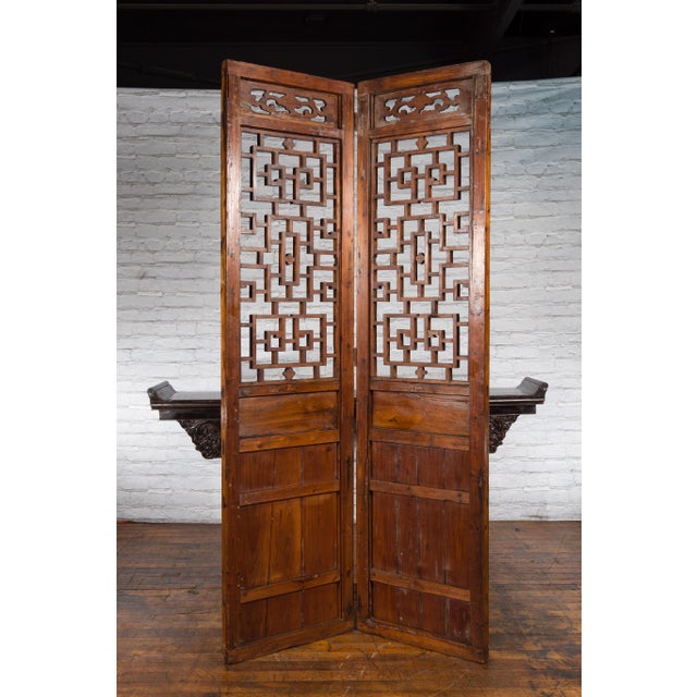 Brown Chinese Qing Dynasty 19th Century Architectural Panels with Fretwork - A Pair For Sale - Image 8 of 12