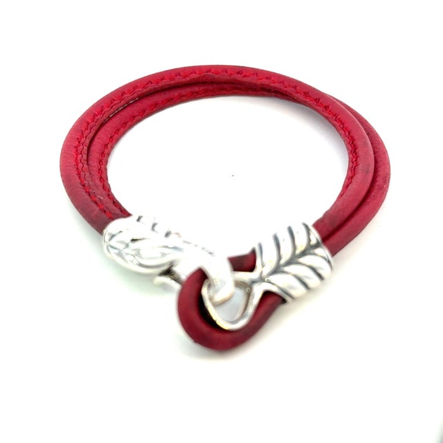 Metal 1990s David Yurman Red Leather Bracelet 9" Sterling Silver Estate For Sale - Image 7 of 7