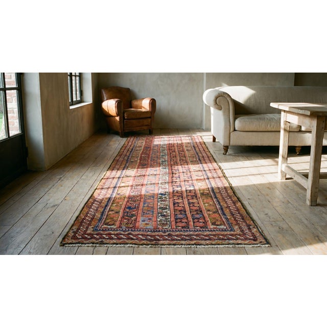 Early 20th Century 1900s Multicolor Geometric Handknotted Antique Persian Kurdish Runner Rug '5" X 11'8" Wool Carpet For Sale - Image 5 of 7