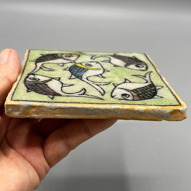 Vintage Persian Swimming Fish Tiles 4" X 4" - Set of 3 For Sale - Image 9 of 10