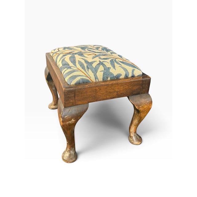 Antique Queen Anne Ottoman in Upholstery and Cabriole Legs by William Morriss, 1890s For Sale - Image 4 of 10