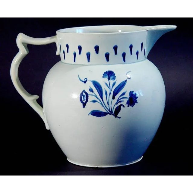 English English Pearlware Pottery Large Underglaze Blue Jug With Flowers and Drapery Circa 1820–1830 For Sale - Image 3 of 9