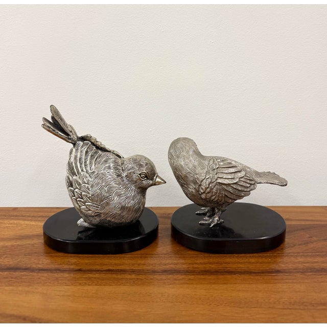Mid 20th Century Solid Metal Bird Sculptures on Stone Base - Pairs For Sale In West Palm - Image 6 of 7