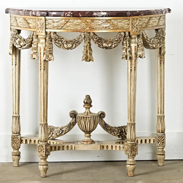 Early 19th Century French 19th Century Louis XVI Style Carved Demilune Console For Sale - Image 5 of 12