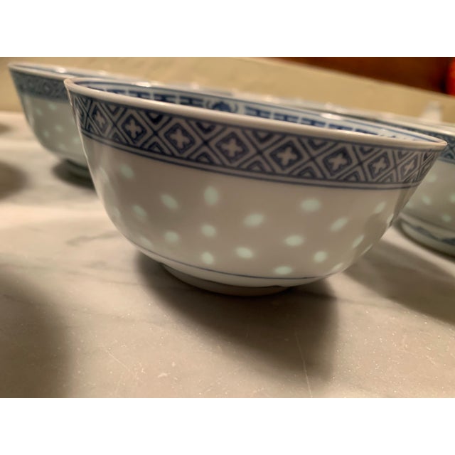 Ceramic Vintage Chinese Blue & White Porcelain Rice Grain Bowls Set of 12 For Sale - Image 7 of 16