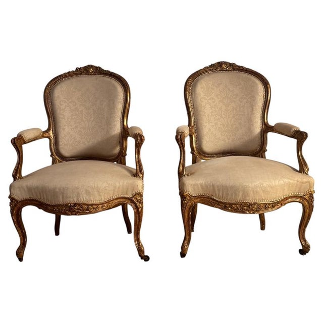 French Louis XV Style Giltwood Chairs, 1800s, Set of 2 For Sale - Image 9 of 9