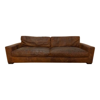 Restoration Hardware Maxwell Destroyed Italian Leather Lux Sofa For Sale