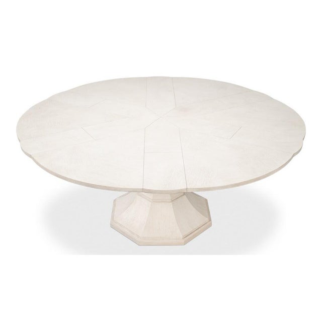 Wood Transitional Round Dining Table, Medium - White Oak With Faceted Pedestal Base For Sale - Image 7 of 11