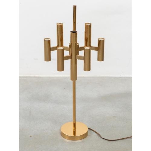 Brass Gold 18 Lights Table Lamp attributed to Gaetano Sciolari for Boulanger, 1970s For Sale - Image 9 of 18