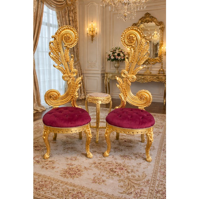 1980s Italian Rococo Gold Beech Velvet Side Chairs 2pc- Pair For Sale - Image 16 of 18