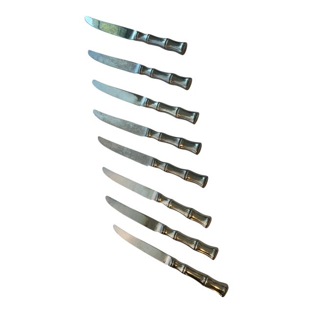 1980s Supreme Stainless Steel Dinner Knives in Bamboo Pattern - Set of 8 For Sale