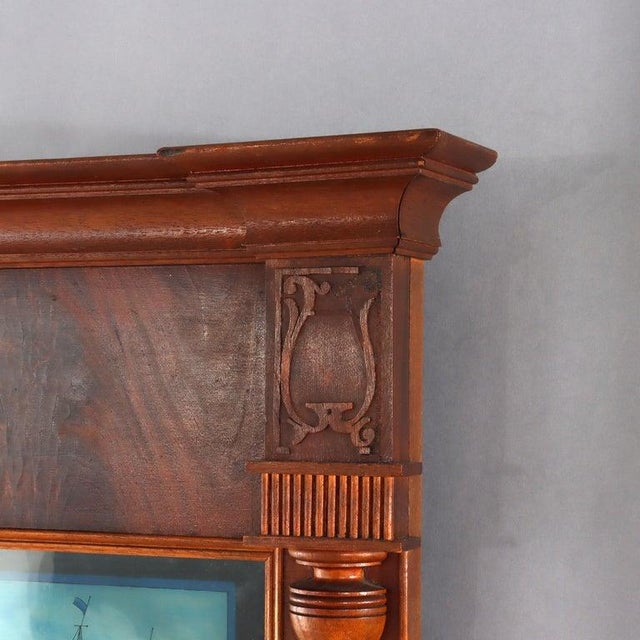 Brown Early 19th Century Sheraton Mahogany Wall Mirror With Eglomise Panel of Red Jacke For Sale - Image 8 of 11