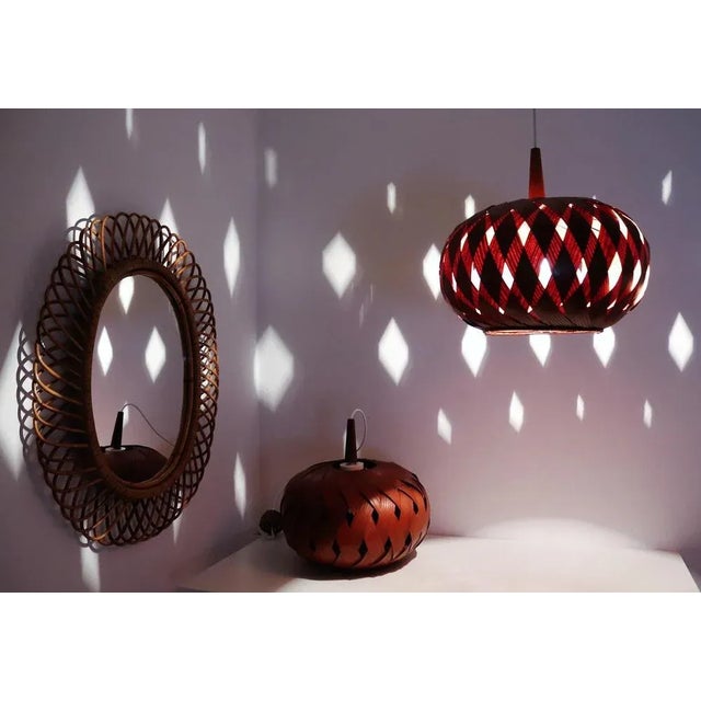 Organic Modernist Natural Teak Wood Veneer and Wicker Pendant Lamp, 1960s For Sale - Image 6 of 18