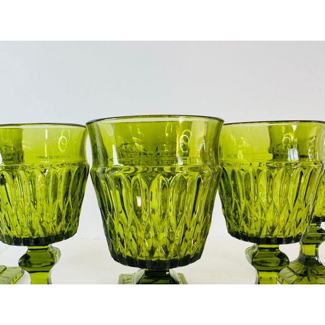Vintage 1970s Green Footed Glass Goblets, Set of 6 For Sale - Image 4 of 6