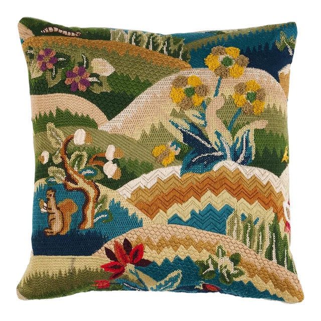 Schumacher Gerry Embroidery 14" Pillow B in Document For Sale