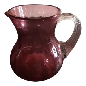 Vintage Pilgrim Cranberry Glass Miniature Pitcher With Clear Applied Handle