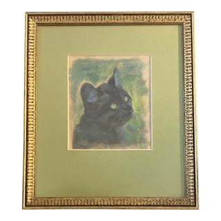 1970’s Original Black Cat Pastel Original Frame For Sale